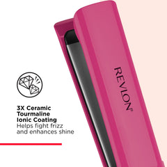 Revlon Smooth Brilliance flat iron shows ten heat settings up to 455F for precise styling.