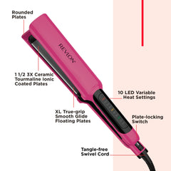Revlon Smooth Brilliance flat iron True-Grip glide for effortless straightening and control.