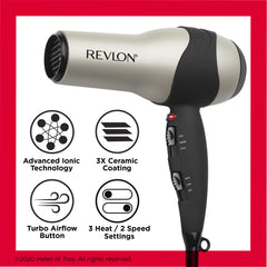 REVLON Turbo Hair Dryer with 3 heat and 2 speed settings for versatile styling.