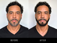 REWIND IT 10 jet-black beard color before-after comparison color change.
