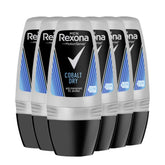 Rexona Cobalt roll-on deodorant packaging shows 6-pack for long-lasting protection