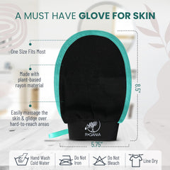 R'GANIA deep exfoliating glove close-up fabric shows soft-to-abrasive texture for dead skin removal.