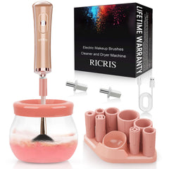 RICRIS electric makeup brush cleaner drum demonstrates fast, hands-free cleaning and drying.