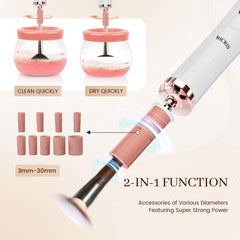 RICRIS electric makeup brush cleaner spinner action demonstrates fast, thorough brush refresh.