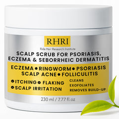 Rida Hair Research Institute anti fungal pre shampoo scrub bottle cleanses and purifies the scalp.