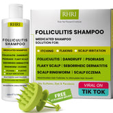 Rida Hair Folliculitis Shampoo bottle shows herbal formula for scalp relief