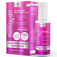 Rida Hair Research Institute 2% Minoxidil women bottle for daily scalp application and regrowth support.