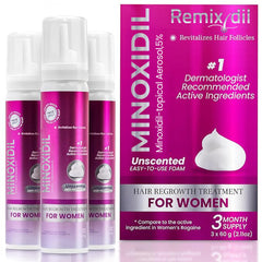Rida Hair minoxidil foam dispenses for precise women's application targeting thinning areas.