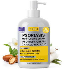 Rida Hair Research Institute psoriasis cream bottle close-up showing soothing formula benefits