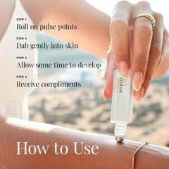 Riddle Oil Poppy roll-on on the wrist demonstrates quick absorption for on-the-go fragrance