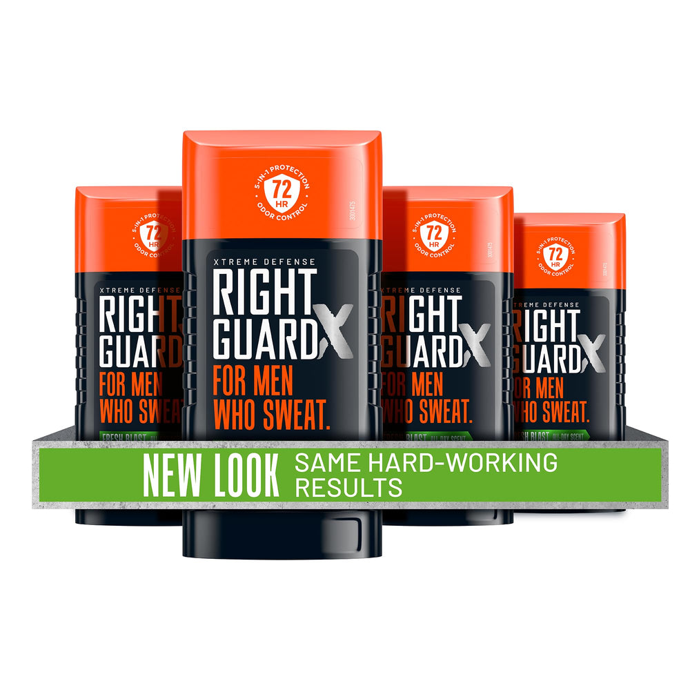 Right Guard Xtreme Defense invisible solid Fresh Blast stick glides on smoothly for day-long protection.