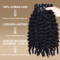 rilago Burmese Curly Bundles 20in water wave pattern highlights voluminous curls and quick style options.