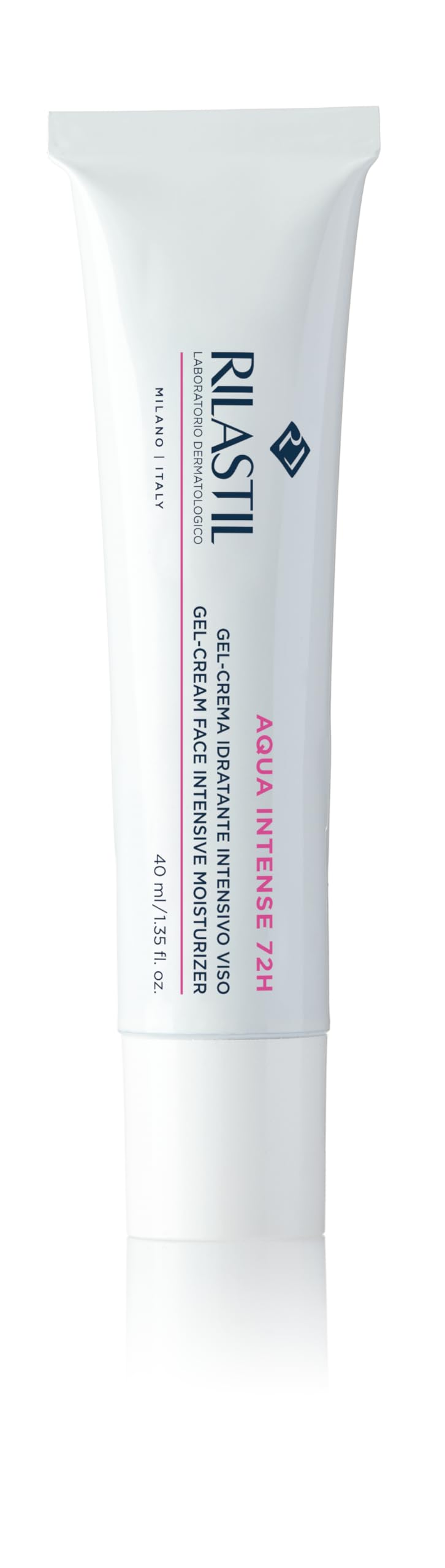 Rilastil Aqua Intense 72H jar-front demonstrates hydration-boosting gel-cream.