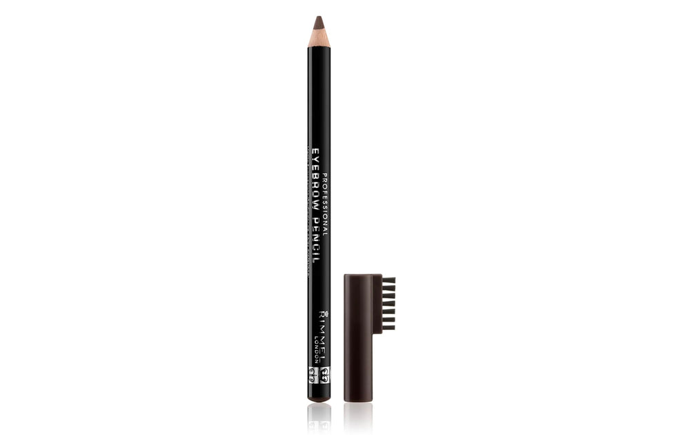 Rimmel London eyebrow pencil hazel 2pk packaging for quick grooming and dual-shape availability.