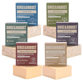 Rinse and Robust leather bar soap close-up for a masculine cleanse and scent.