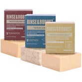 Rinse & Robust mens soap 3-pack front view, ideal for daily cleansing on the go