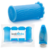 Rinseroo LeakLocks Toiletry Skins packaged for travel to prevent leaks