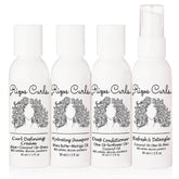 Rizos Curls travel kit shampoo bottle shows gentle cleansing and hydration for curls.