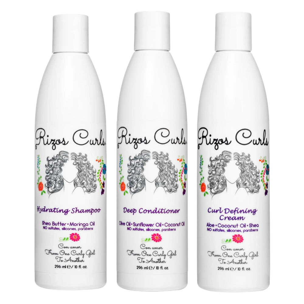 Rizos Curls trio bundle shampoo bottle for hydrated curls and clean wash