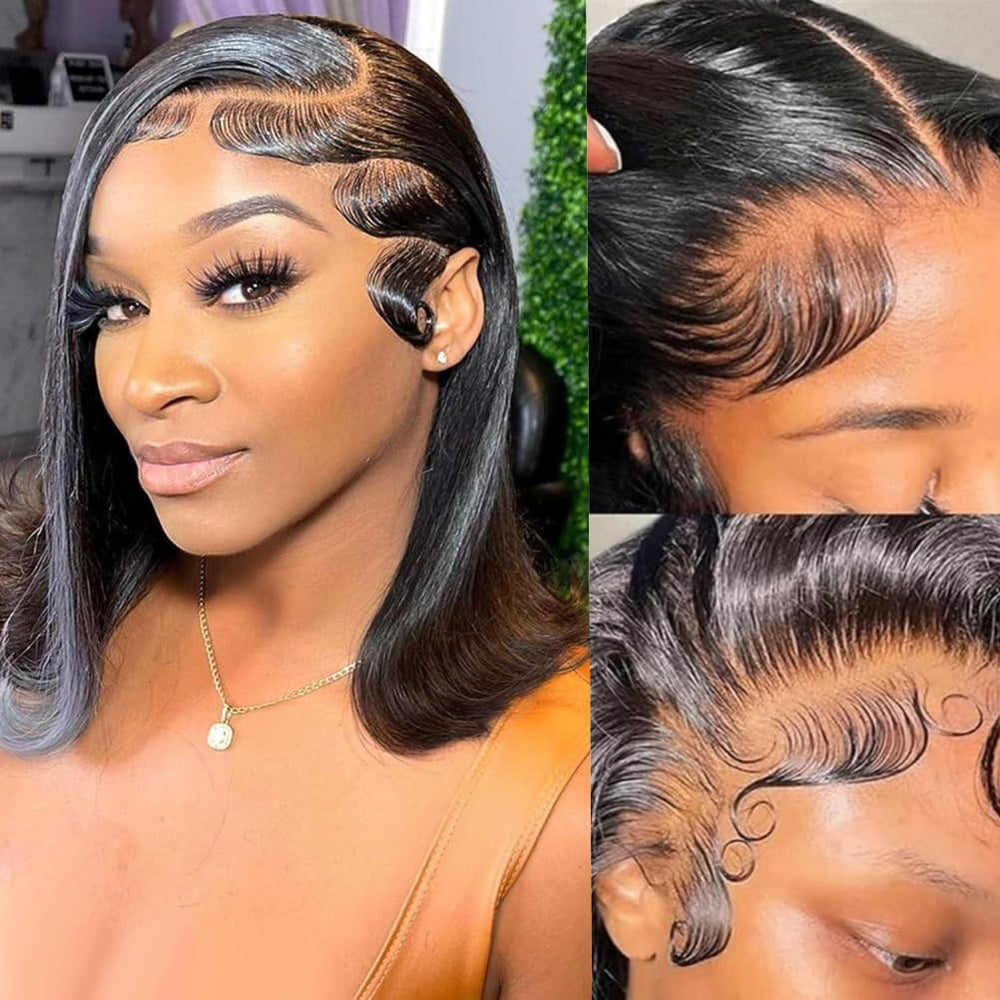 Rnsnwiee short bob wig with real human hair, front view for natural daily wear
