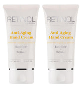 Robanda Retinol hand cream bottle close-up highlights hydration and anti-aging benefits.