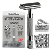Rockwell 6C gunmetal razor close-up with adjustable settings for a tailored shave