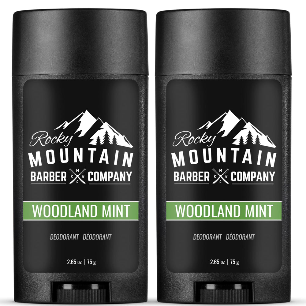 Rocky Mountain Barber Woodland Mint 2-pack on shelf promises all-day freshness.