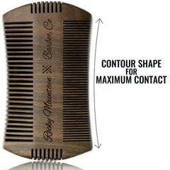 Rocky Mountain Barber sandalwood anti-static beard comb reduces snag during styling.