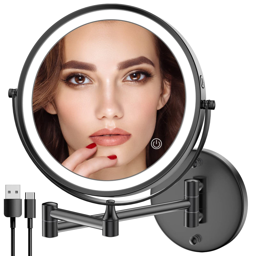 Rocollos rechargeable wall-mount makeup mirror with 8-inch LED surface for precise makeup checks.