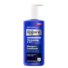 Rogaine front bottle view showing product and branding for fuller-looking hair