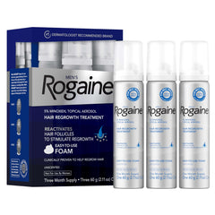 Rogaine Men’s foam half-capful dispense for easy daily application on thinning crown.