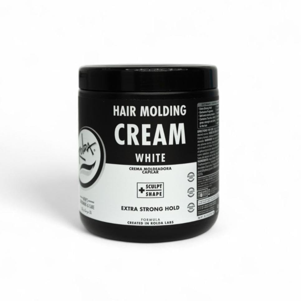 Rolda White Molding Hair Cream bottle shows all-day hold with natural finish.