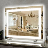 ROLOVE vanity mirror front view with LED halo lighting for precise makeup application.