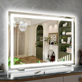 ROLOVE 32x22 inch vanity mirror with edge-to-edge LED lighting for shadow-free makeup