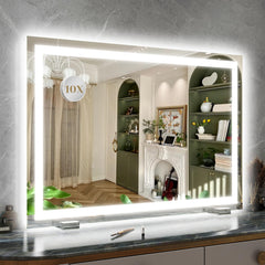 ROLOVE 32x22 inch vanity mirror with edge-to-edge LED lighting for shadow-free makeup