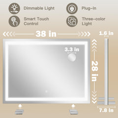 ROLOVE 38x28 mirror, side view showcasing slim profile for narrow vanities.