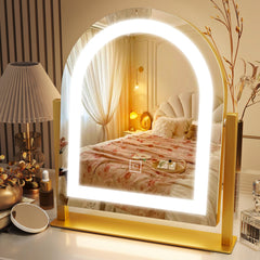 ROLOVE lighted makeup mirror 15x13 in gold for full-face visibility