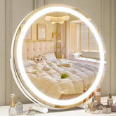 ROLOVE makeup mirror 18-inch round view with LED lights for precise makeup application and even lighting.