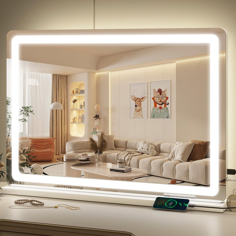 ROLOVE vanity mirror 32x22 full-view provides clear, precise angles for flawless makeup application