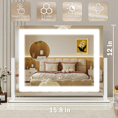 ROLOVE vanity mirror side-angle shows adjustable brightness for precise routines.