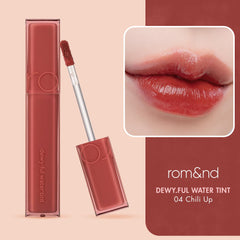 rom&nd DEWY·FUL Water Tint 04 Chili Up layered application for intensity
