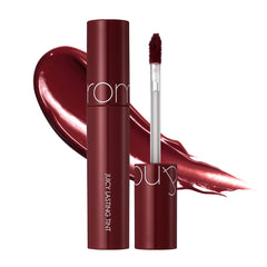 rom&nd Juicy Lasting Tint Deep Sangria swatch on skin shows versatile day-to-night color.