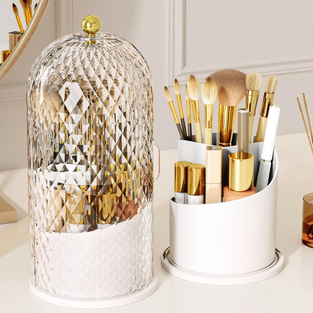 RONGZHIERK brush-holder lid diamond-pattern keeps brushes organized and protected on vanity.