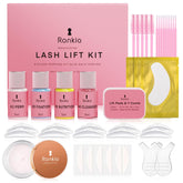 RONKIE Lash Lift Kit main setup shows professional-looking lash lift at home.