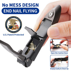 ROOOG No Mess Nail Clippers with Catcher in use demonstrates easy one-handed clipping