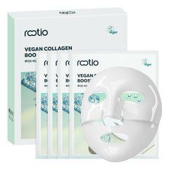 ROOTIO vegan collagen mask packaging shows four-pack for hydration