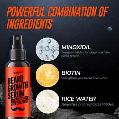 RootStim biotin rice-water beard glow enhances shine and vitality.