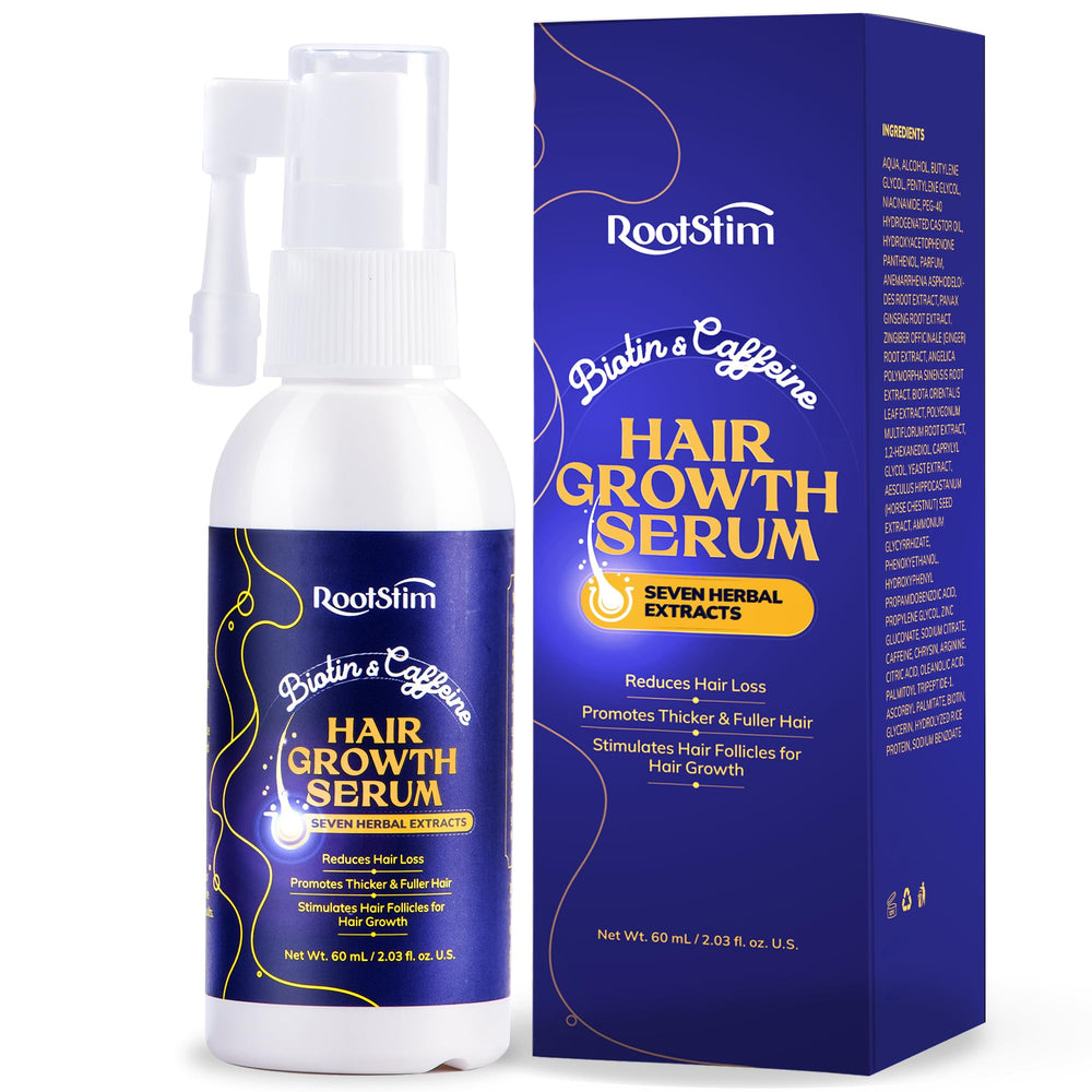 RootStim Hair Growth Spray bottle showing precise scalp application for easy daily use.