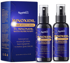 RootStim 5% minoxidil bottle shown for fuller hair growth.