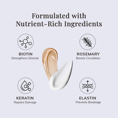 RootStim natural ingredients spread highlights aloe vera and ginger for scalp soothing.
